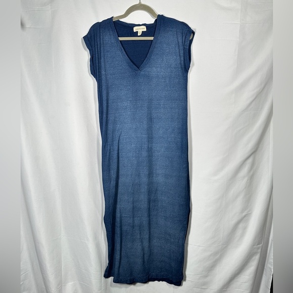 Cloth & Stone Cotton V-Neck Midi Tee Dress Side Slits XS Indigo Blue - Picture 4 of 9